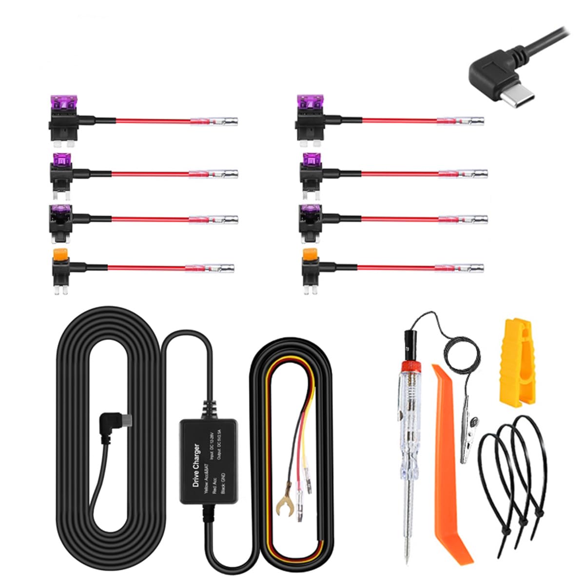 Dash Cam Hardwire Kit With USB-C Port - 12V-24V To 5V 2.5A Power Cord With Low Voltage Protection