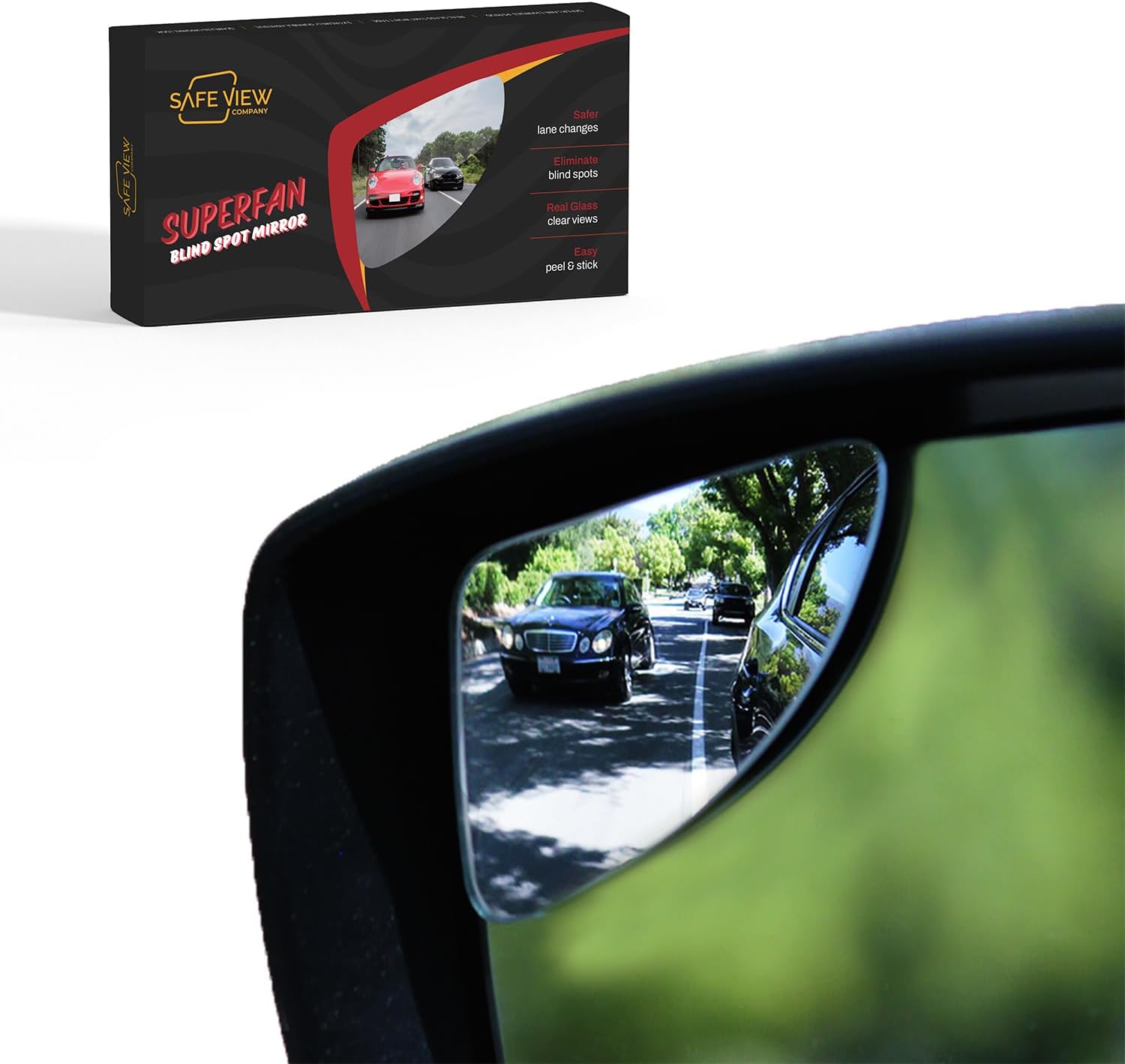 Safe View Superfan Blind Spot Mirrors for Cars - Real Convex Glass, Wide Angle View, Easy Stick-On for Safer Lane Changes
