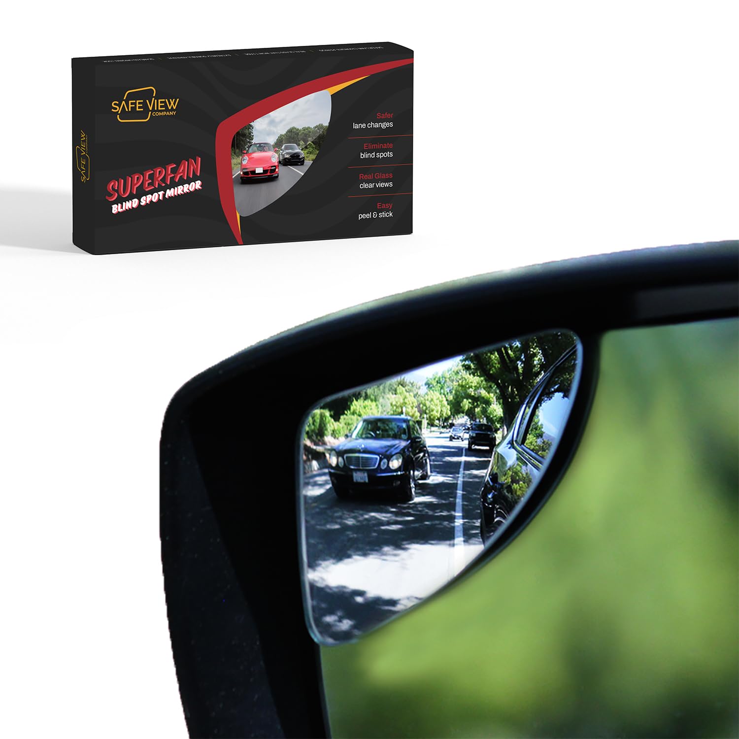 Superfan Blind Spot Mirrors for Cars by Safe View Company – Real Convex Glass for Clear Wide Angle Vision – Safer Lane Changes, Easy Stick-On, Weatherproof & Long Lasting Durability