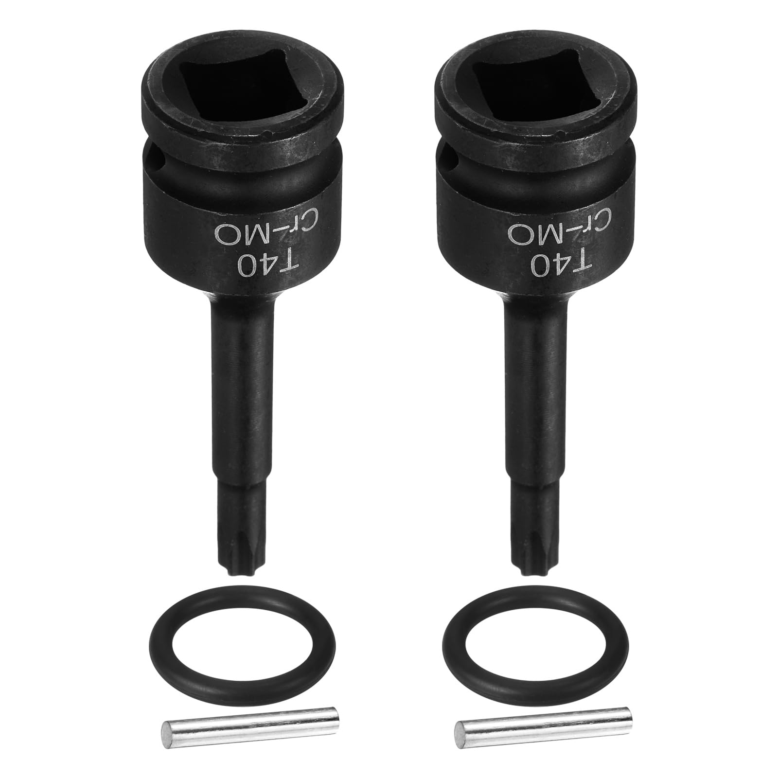 sourcing map 2pcs 1/2" Drive Torx Bit Socket T40 Impact 6 Point Star Bit Sockets CR-MO Steel with Cotter Pin and O-Ring for Power Drill Drivers Garage Workshop Adapter