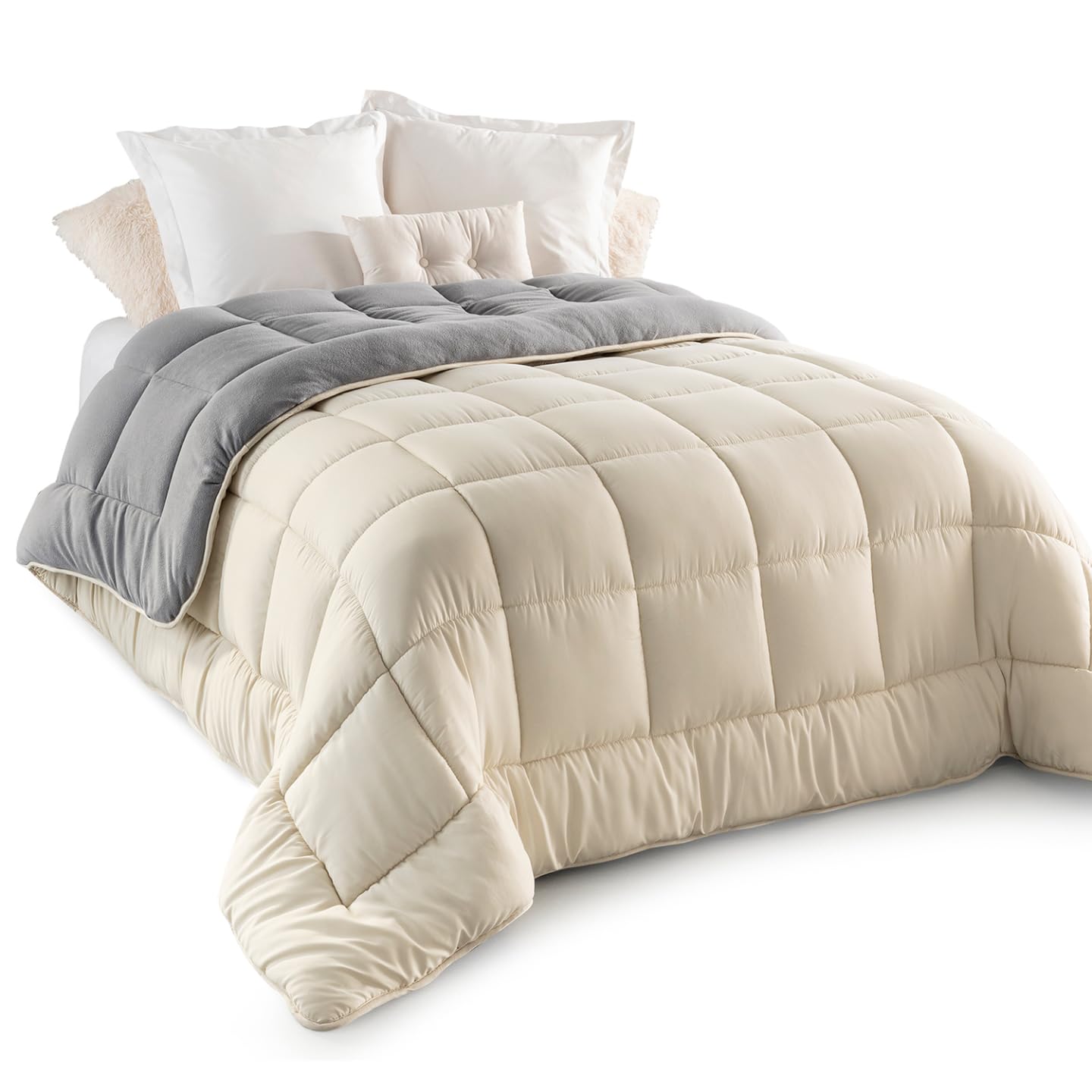 IDMarket - Couette 220x240 CM Zoe Polaire biface Gris et crème 400 GR