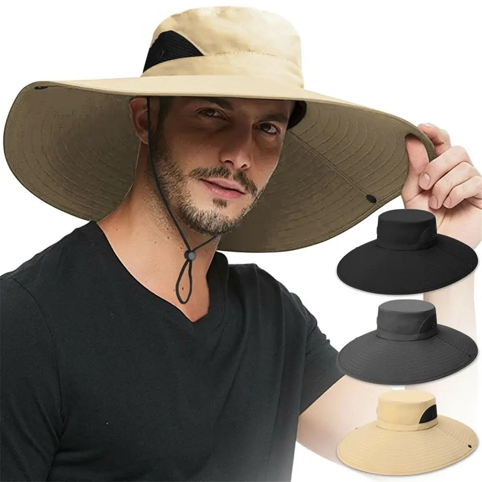 Cappello da Sole Cappello Largo da Uomo e Donna, Berretto da Pesca Estiva, Protezione Solare UV per Trekking Camminata(Light Gray)