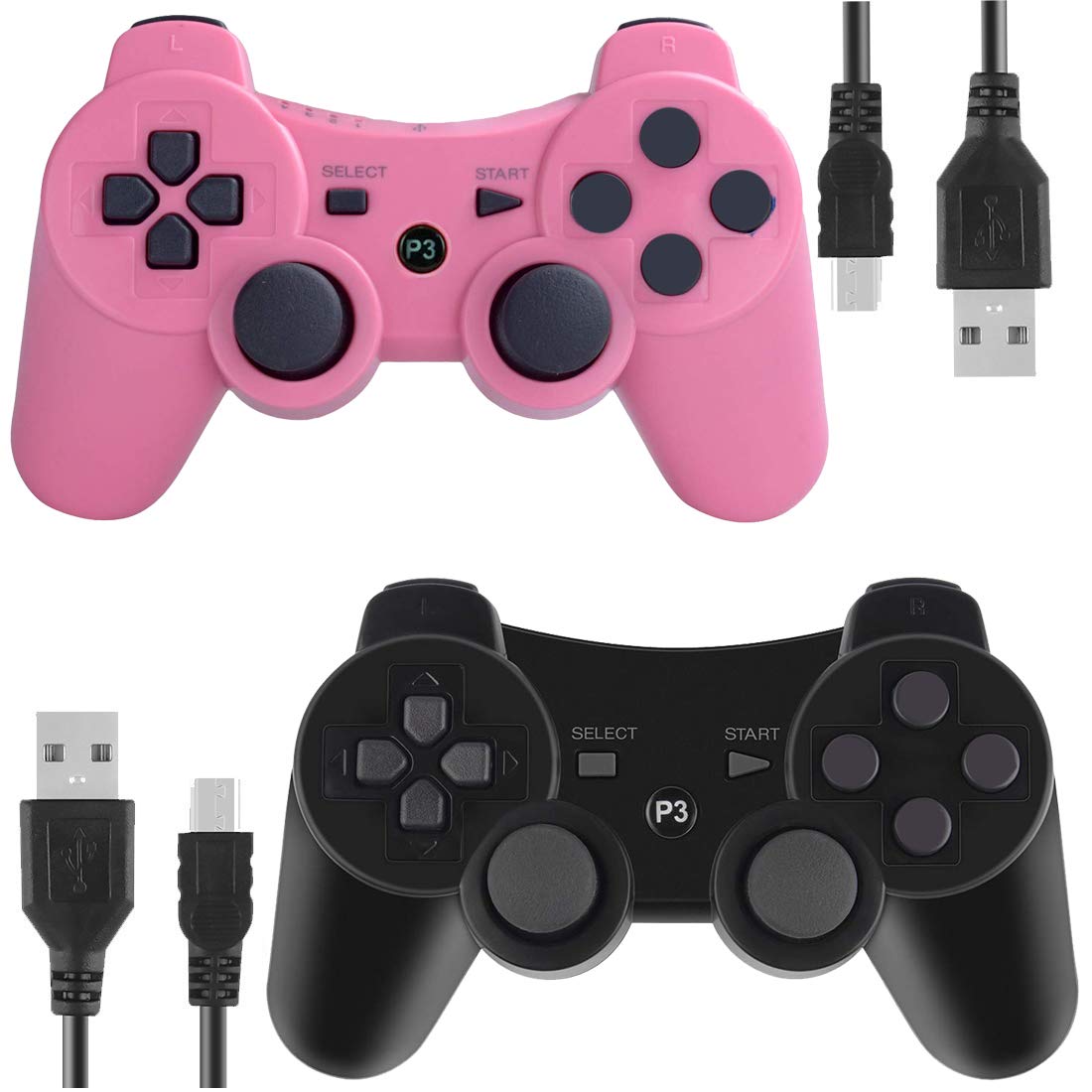 Gollec Wireless Controller Remote Gamepad for PS3 Playstation 3 Double Shock with USB Charge Cable(Pink and Black)