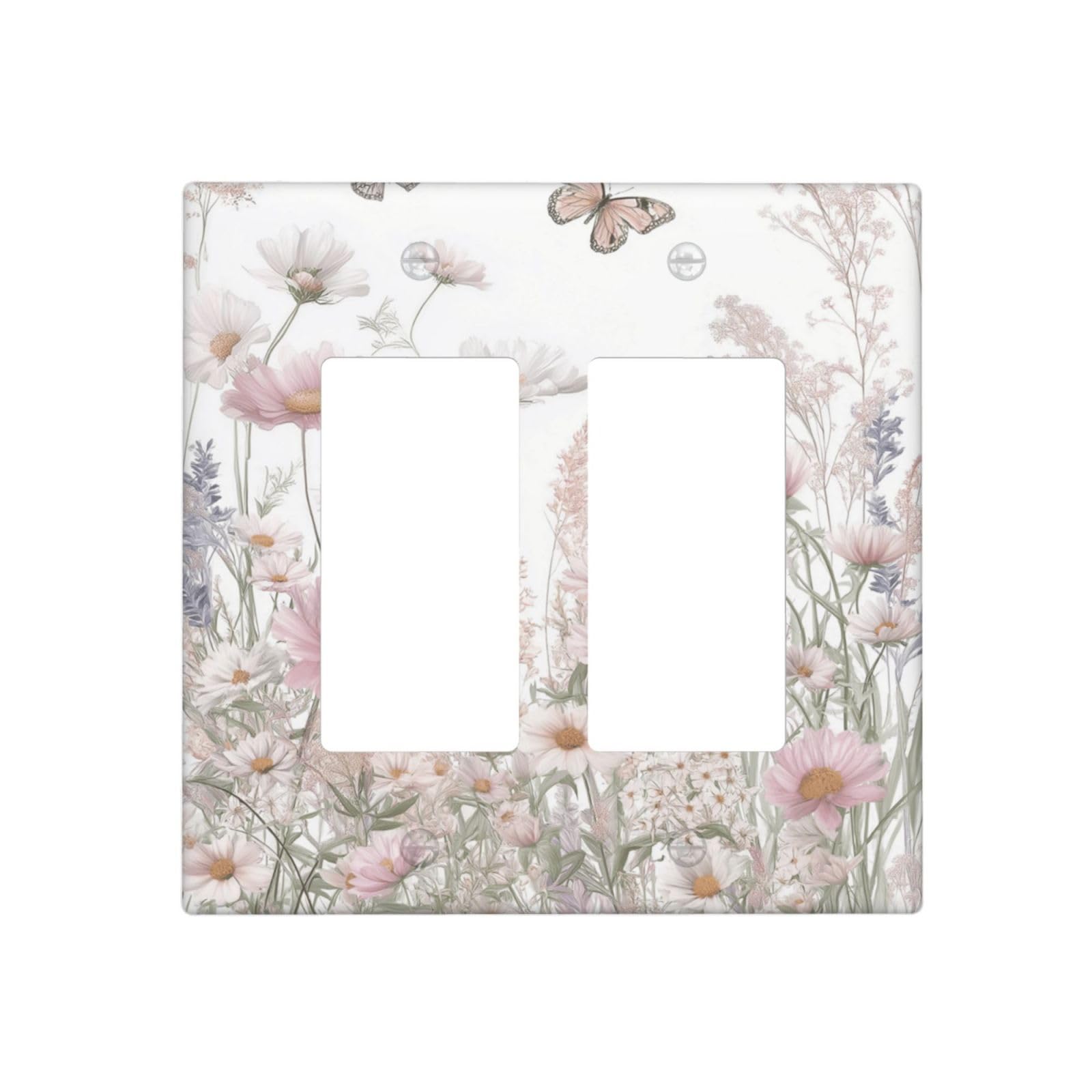 JDAKHD Decorative Outlet Covers Pastel Wildflower Butterfly 2 Gang Wall Plate Double Rocker Boho Floral Light Switch Cover Double Switch Plate Cover for Bathroom Home Decor