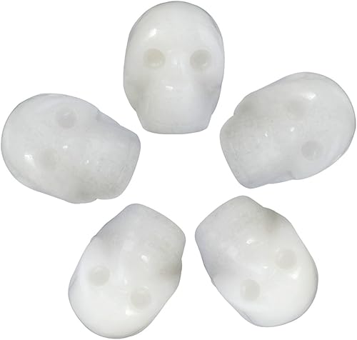 mookaitedecor Juego de 5 esculturas de calavera de cristal de jade blanco de 1 pulgada, figura de estatua de piedra preciosa tallada a mano reiki