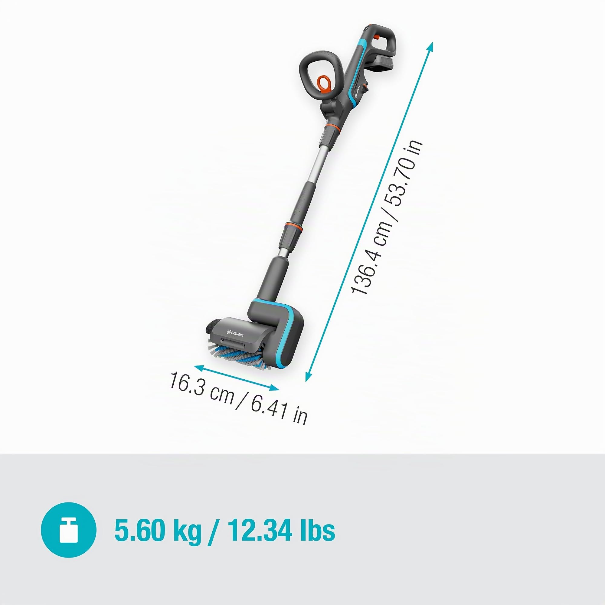 Gardena Nettoyeur de terrasse sur batterie AquaBrush 18V/P4A - Universal - Kit prêt à l’emploi: Extérieur, Surfaces universelles, Profil de brosse optimisé, Commande à un bouton, Sans fil (14842-20)