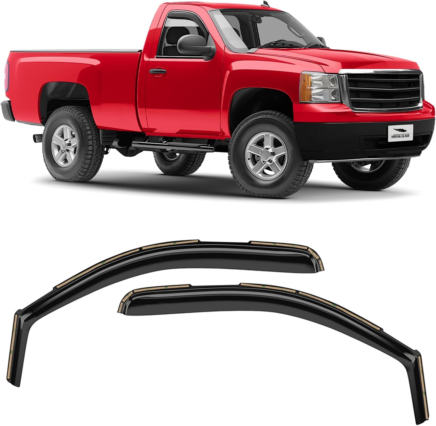 Voron Glass in-Channel Extra Durable Rain Guards for Trucks GMC Sierra 2007-2013 Regular Cab, Window Deflectors, Vent Window Visors, 2 Pieces - 210004v