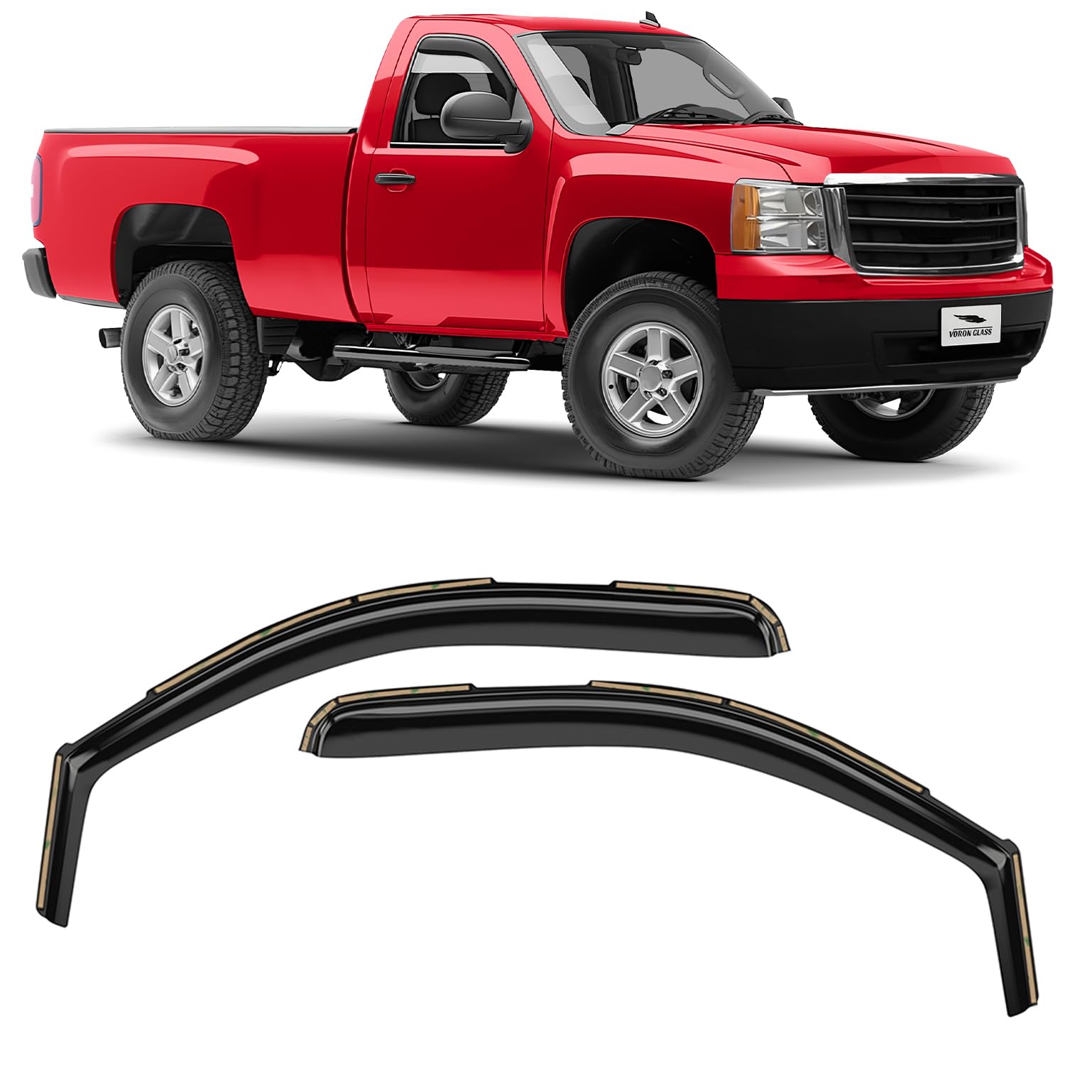 Voron Glass in-Channel Extra Durable Rain Guards for Trucks GMC Sierra 2007-2013 Regular Cab, Window Deflectors, Vent Window Visors, 2 Pieces - 210004v