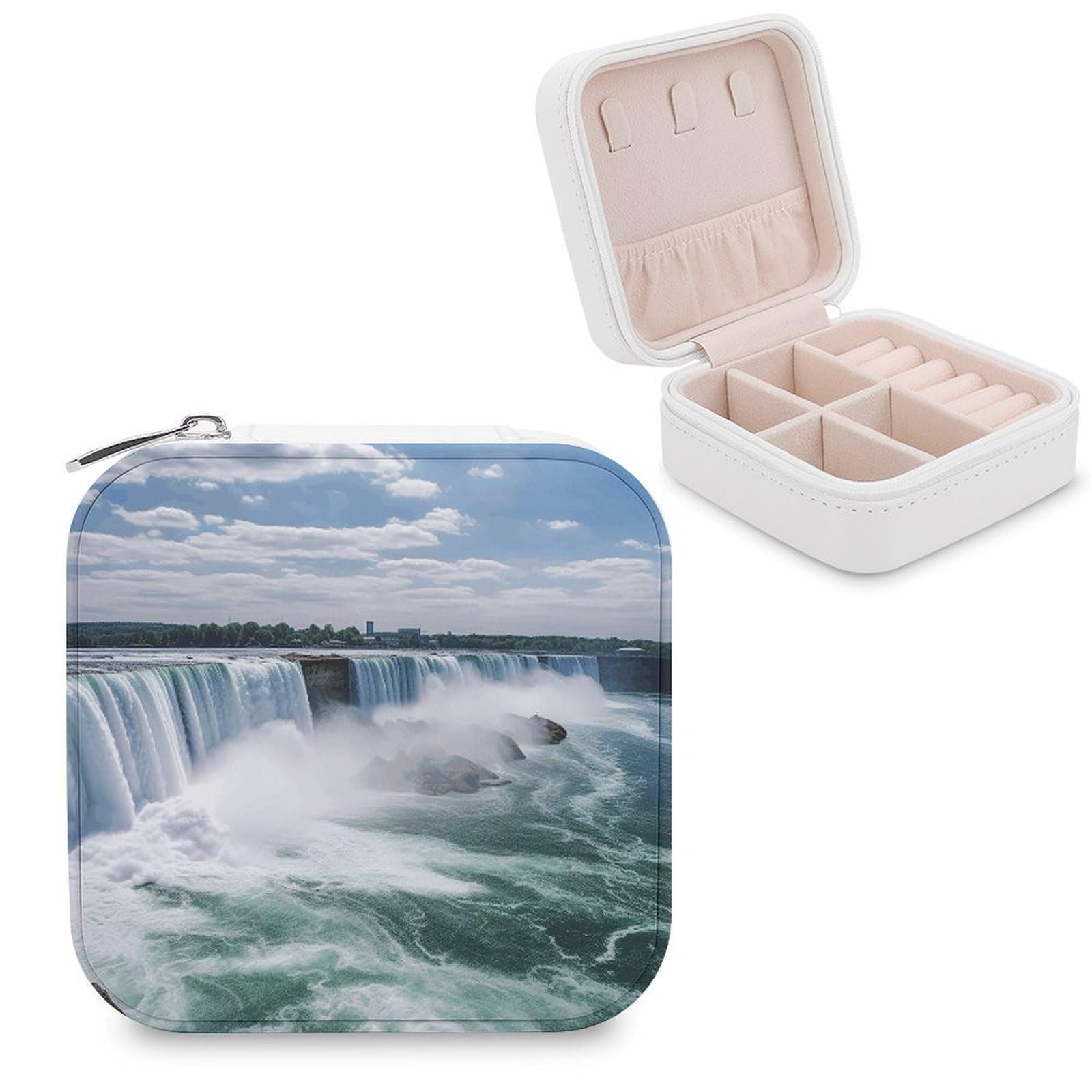 LZQPOEAS Niagara Falls Jewelry Box, PU Patterned Storage Case, Portable Travel Jewelry Organizer Box for Storing Rings, Pendants, Earrings, Necklaces, And Women's Specialized