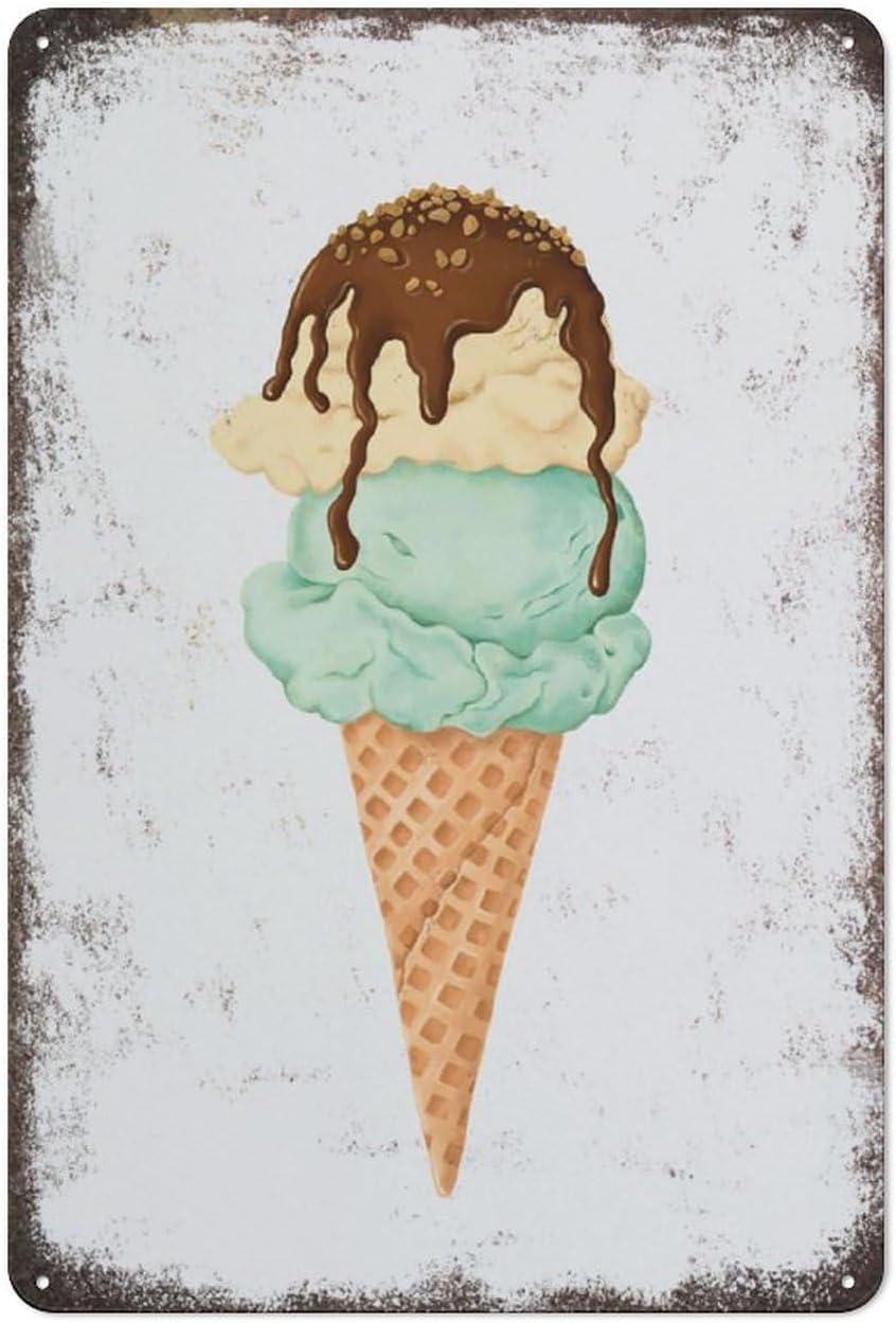 rayprint Ice Cream Poster Wall Art Creative Novelty Unique Funny Decoration Bar Tin Waterproof 8"x12"