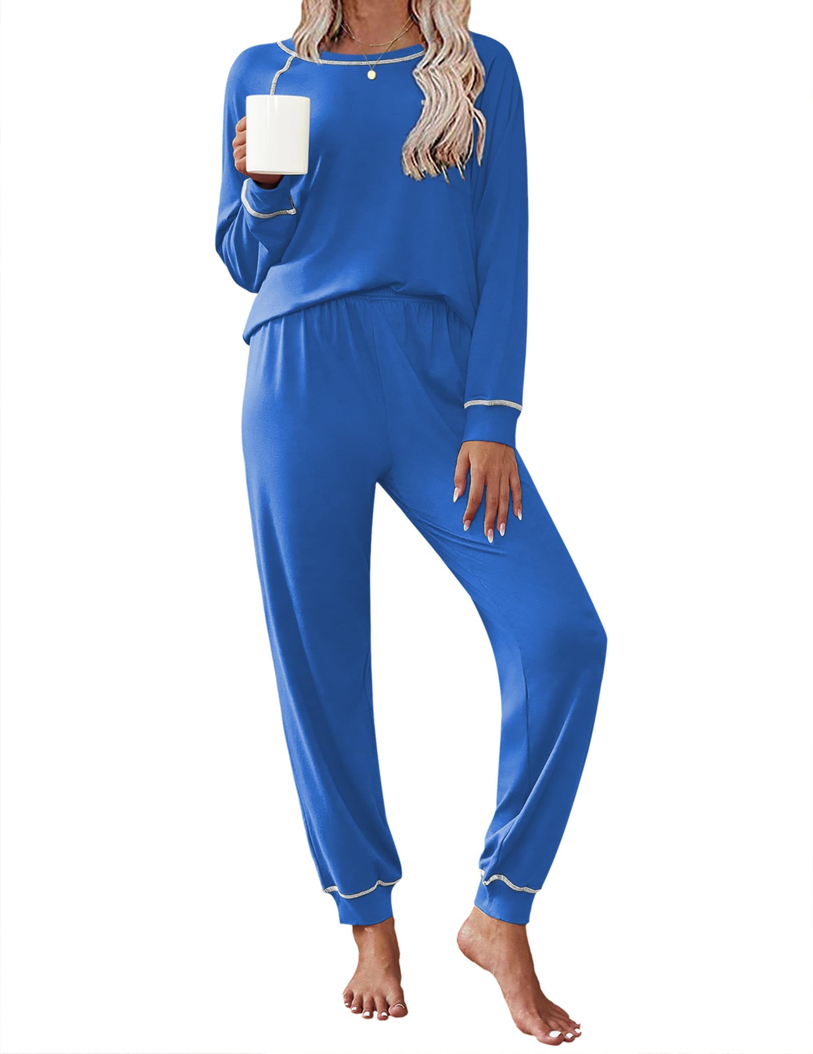 Ekouaer Pajamas Set for Women Soft Comfy Pjs Jogger Lounge Sets | Pullover Long Sleeve Sleepwear,Fall Jogger Loungewear,Gift for Mom,Wife,Friends