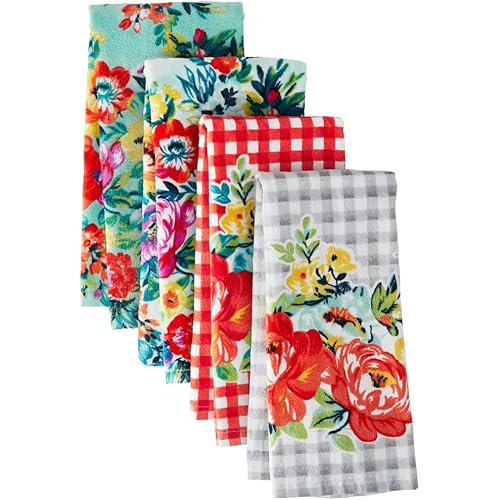 Pioneer Woman Sweet Romance Kitchen Towel Set, Multicolor, 16" W x 28" L, 4 Piece
