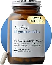 AlgaeCal Magnesium Relax™ - Chelated Magnesium with Ashwagandha for Sleep & Occasional Anxiety - Glycinate, Malate, Citrate - Sleep, Mood, & Cortisol Support (60 Caps - 1 Month Supply)