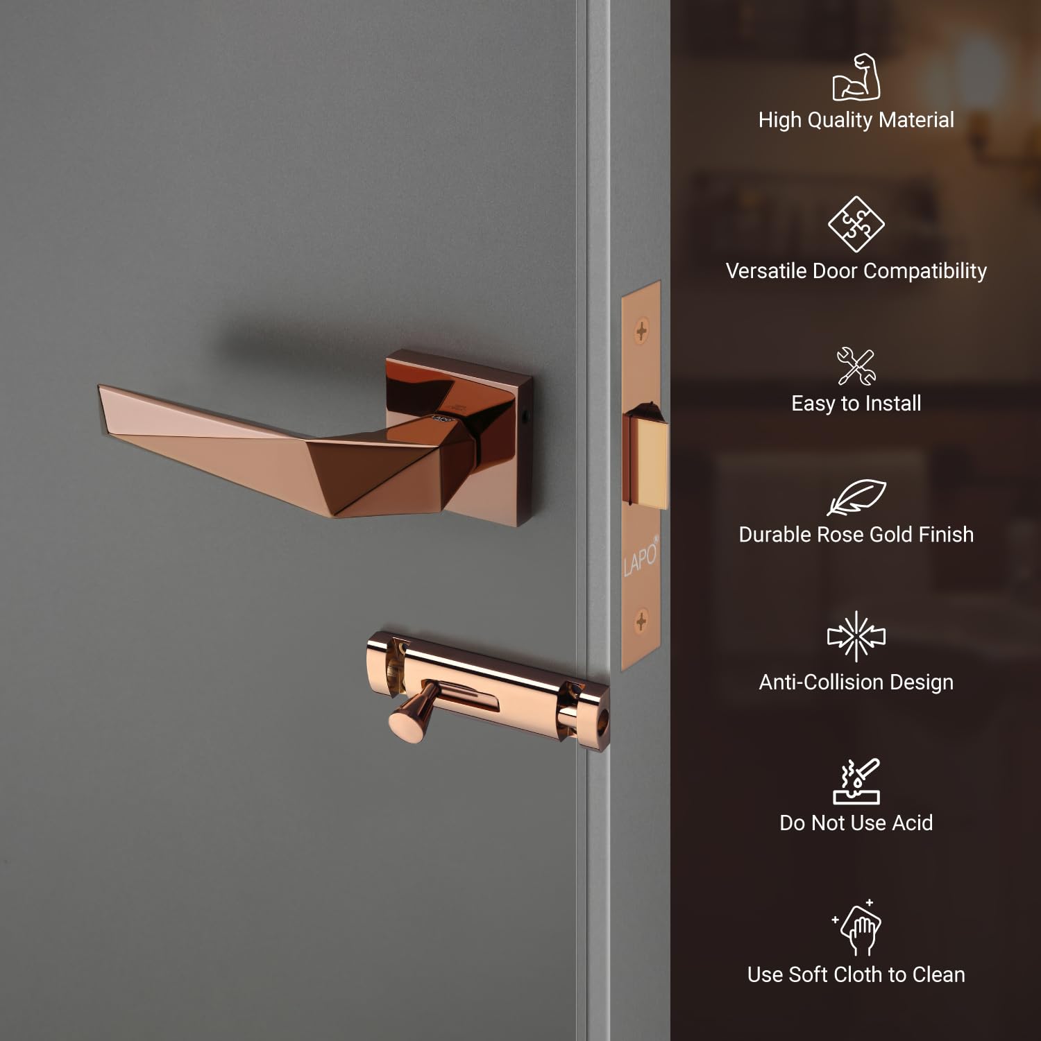 LAPO Rose Gold Door Lock - Keyless & Baby Latch -8