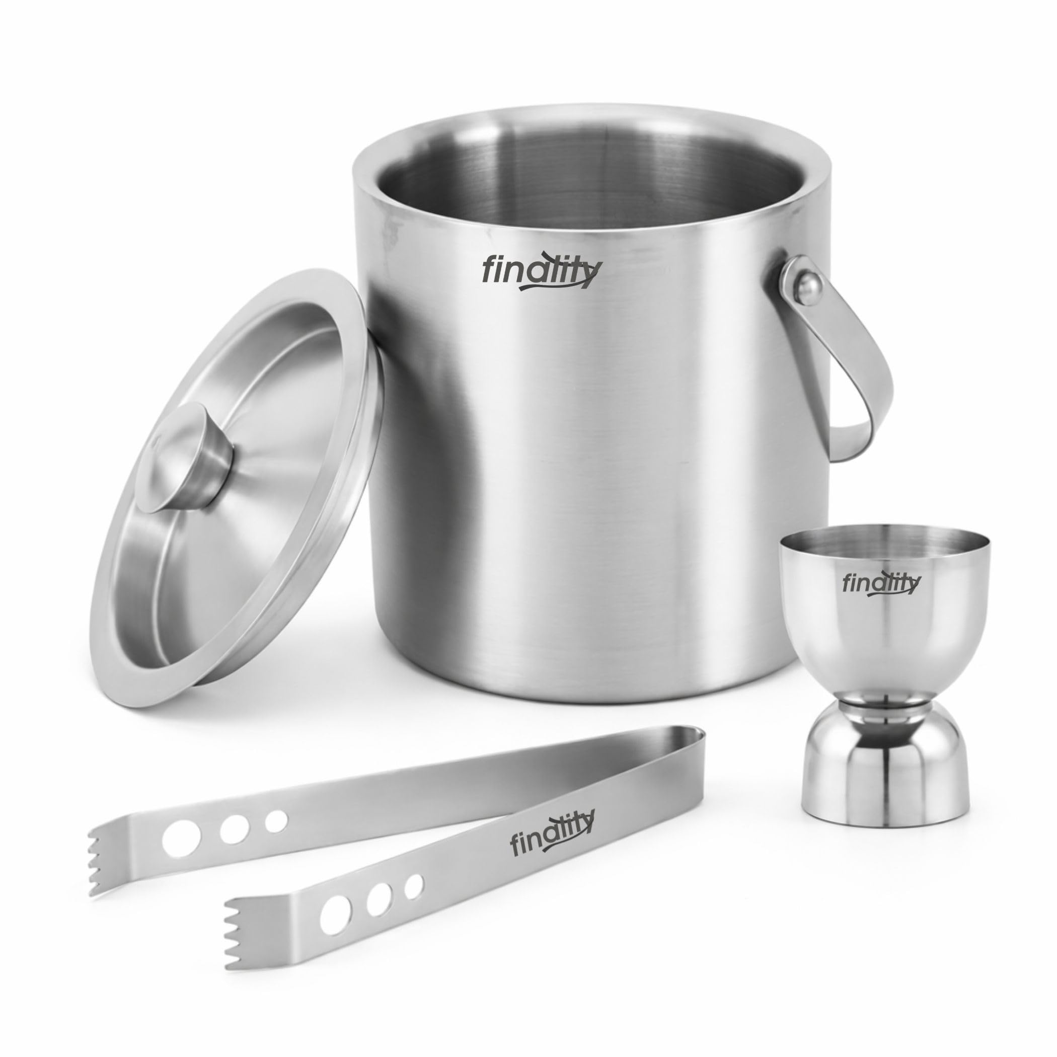 finality Double Walled Stainless Steel Insulated Ice Bucket with Lid | Ice Tong and Peg Measure [ 1 Liter ] Keeps Ice Cold for 6 h | Great bar Tools for Home bar Accessories, Mini bar, Wine-image-33