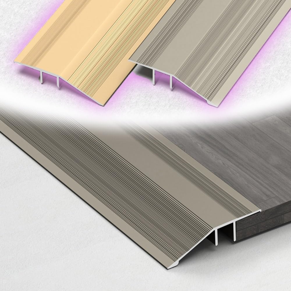Tira de aluminio para puerta de 110 cm, perfil de ajuste de altura para alfombras Eds, moldura de suelo antideslizante, gris, perfecto para puertas y umbrales