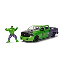 Jada Toys Marvel Hulk Figura con Modellino Auto 2014 Dodge Ram 1500 – Set di personaggi Marvel Avengers da collezione (6 cm) e auto giocattolo (20 cm) per gli appassionati di Marvel e i bambini dagli