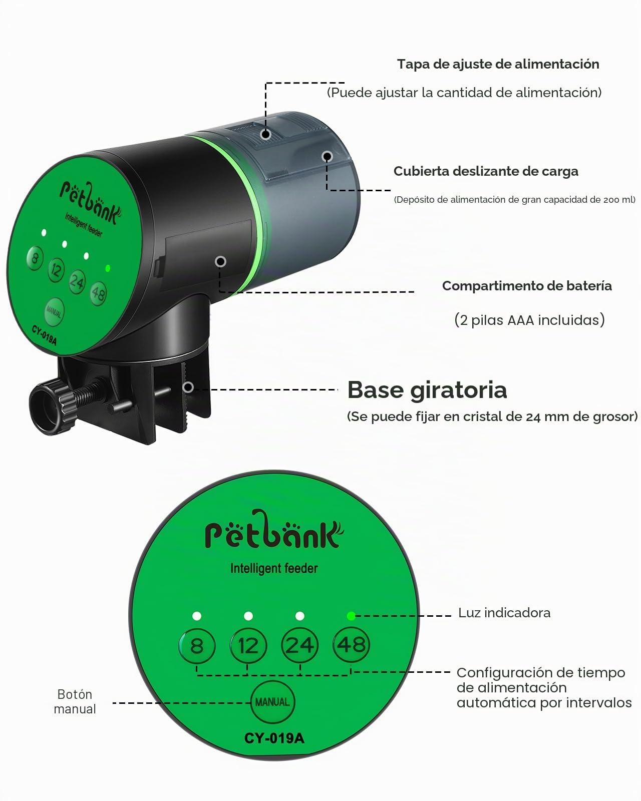 Alimentador Automático de Peces para Acuario, Dispensador de Alimentos Con Temporizador, Funciona Con Pilas, 2 AAA Incluidas