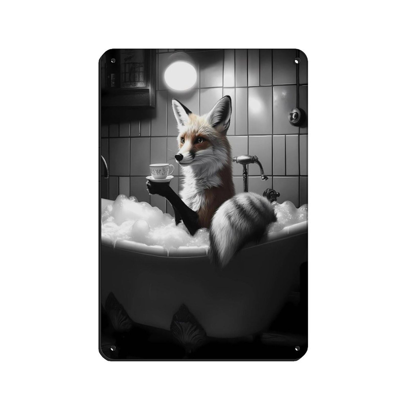 Cute Fox in Bathtub, Adorable Animal Retro Poster Metal Tin Sign Chic Art Retro Iron Painting Bar People Cave Cafe Family Garage Poster Wall Decoration 8x12inch(20x30cm)