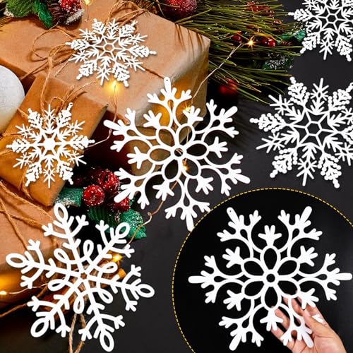 Image of 12pcs Large Christmas Hanging Snowflakes Decorations Outdoor - White Big Hanging Snowflake in Different Sizes for Winter Decoration Indoor Outdoor Christmas Tree Holiday Decor