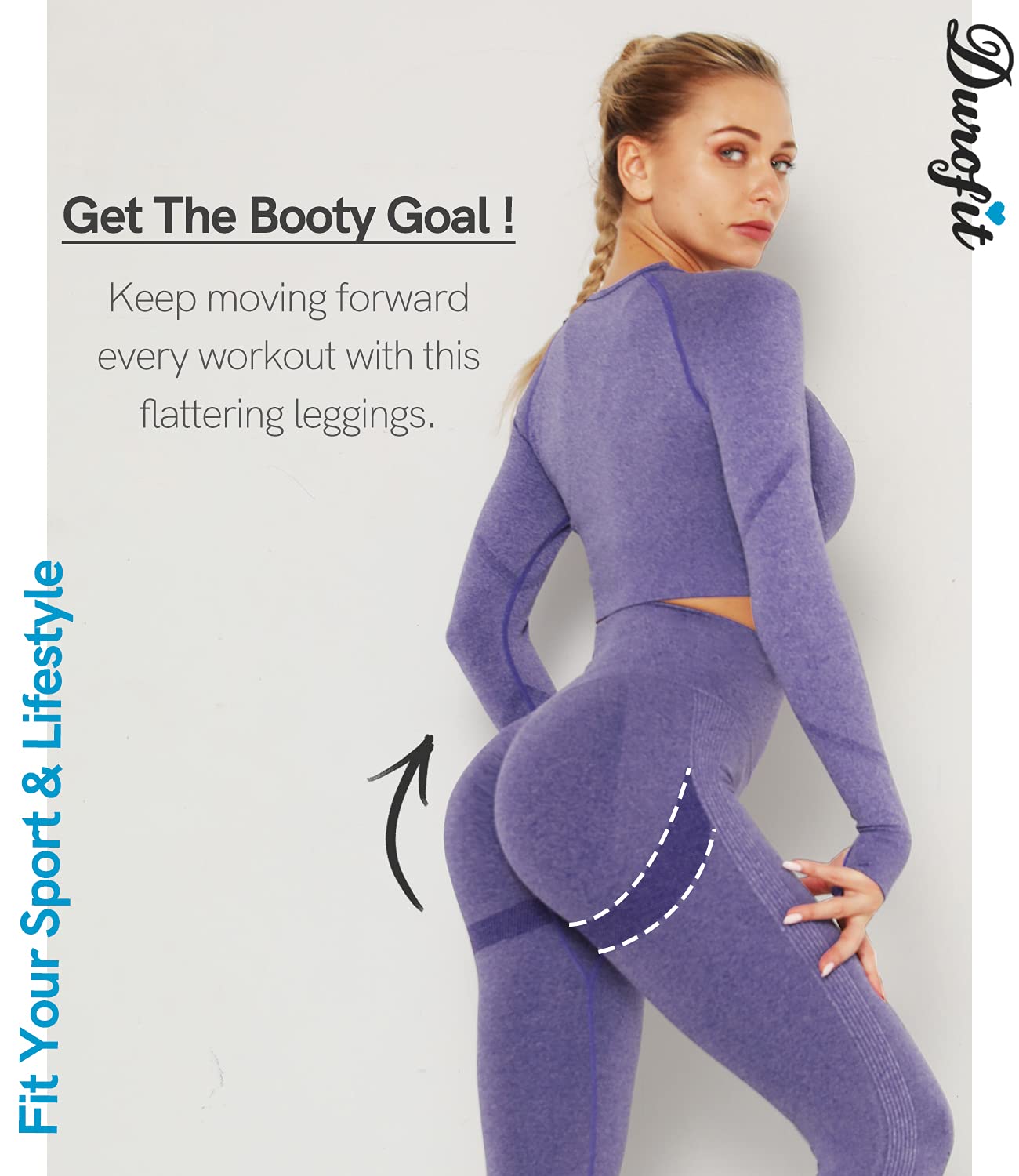 DUROFIT Leggins Donna Push up Leggings Sportivi Vita Alta Anticellulite Pantaloni Palestra per Fitness Yoga Pant