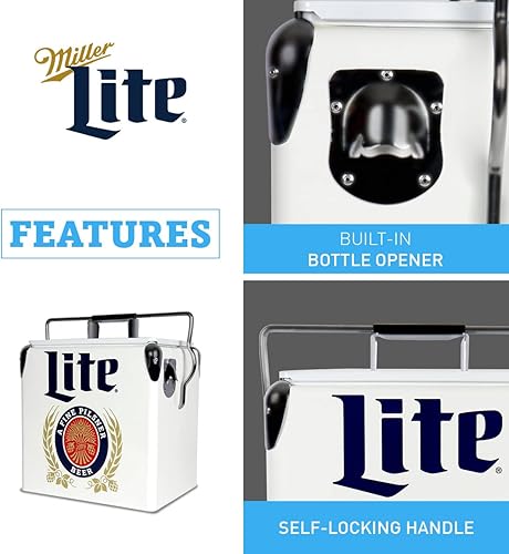 Miniatura 4 de Miller Light - Hielera retro - Cubo de hielo portátil con abridor de botellas, estilo vintage, aislado para acampar, playa, pícnic, RV, parrilladas,
