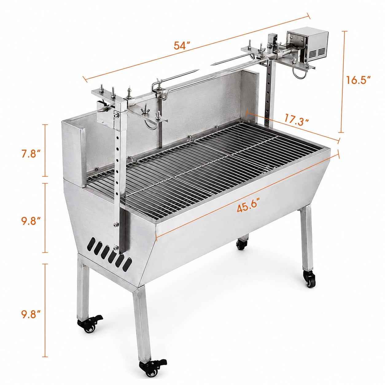 Przenośny grill węglowy ze stali nierdzewnej do kurczaka i jagnięciny, regulowana regulacja ciepła, idealny na kemping i gotowanie na podwórku, sprzęt do gotowania na świeżym powietrzu premium