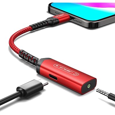 JSAUX USB C to 3.5mm Headphone and Charger Adapter,2-in-1 AUX Mic Jack with PD 60W Fast Charging Compatible with iPhone 15 Pro Max/15 Pro/15, Galaxy S24/S24+/S24 Ultra/S23/S22/S21,iPad Pro-Red