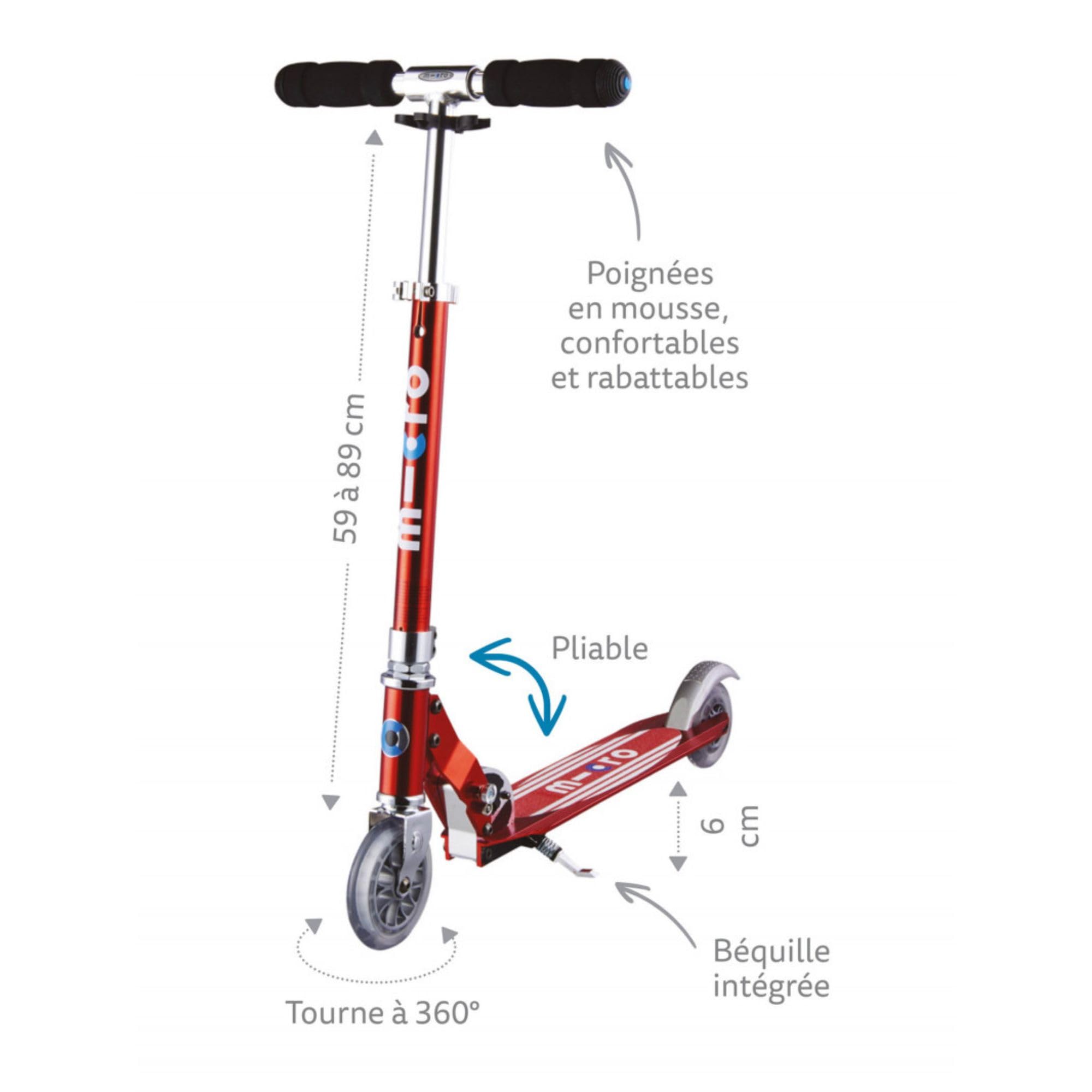 Micro Micro Sprite Trottinette Classique à LED pour Enfant Guidon réglable Roues Lumineuses Béquille Pliable 5 à Adolescents