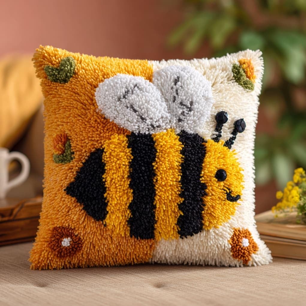 WallustrioaW DIY Latch Hook Kits 43x43cm,Cute Bees