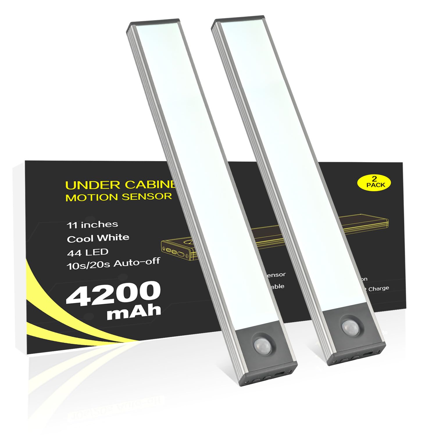 Under Cabinet Lighting, 4200mAh Rechargeable Motion Sensor Light Indoor, 240lm Wireless Under Cabinet Lights, Magnetic Battery Operated LED Closet
