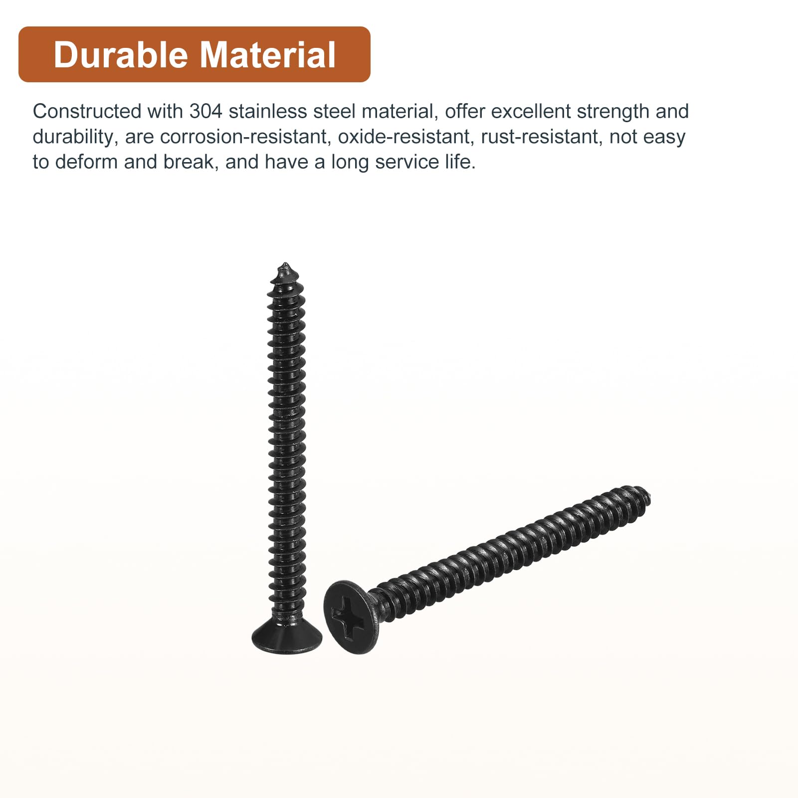 DTGN 50Pcs #10x2" Flat Head Wood Screws, 304 Stainless Steel Phillips Self Tapping Screws - Good for Woodworking Furniture - Black - Image 3