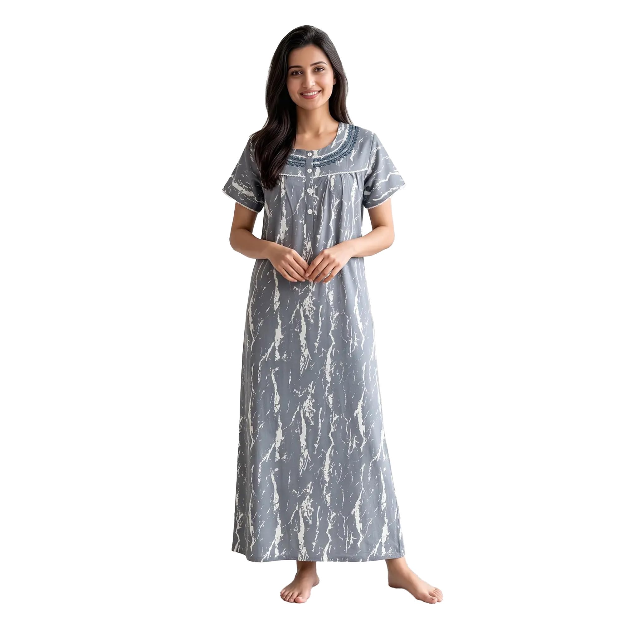 juliet Women's Poly Viscose Printed Full Length Nighty Soft & Breathable Short Sleeve Night Gown Comfortable Sleepwear for Women JSS-14089-XL-GREY-picture-53