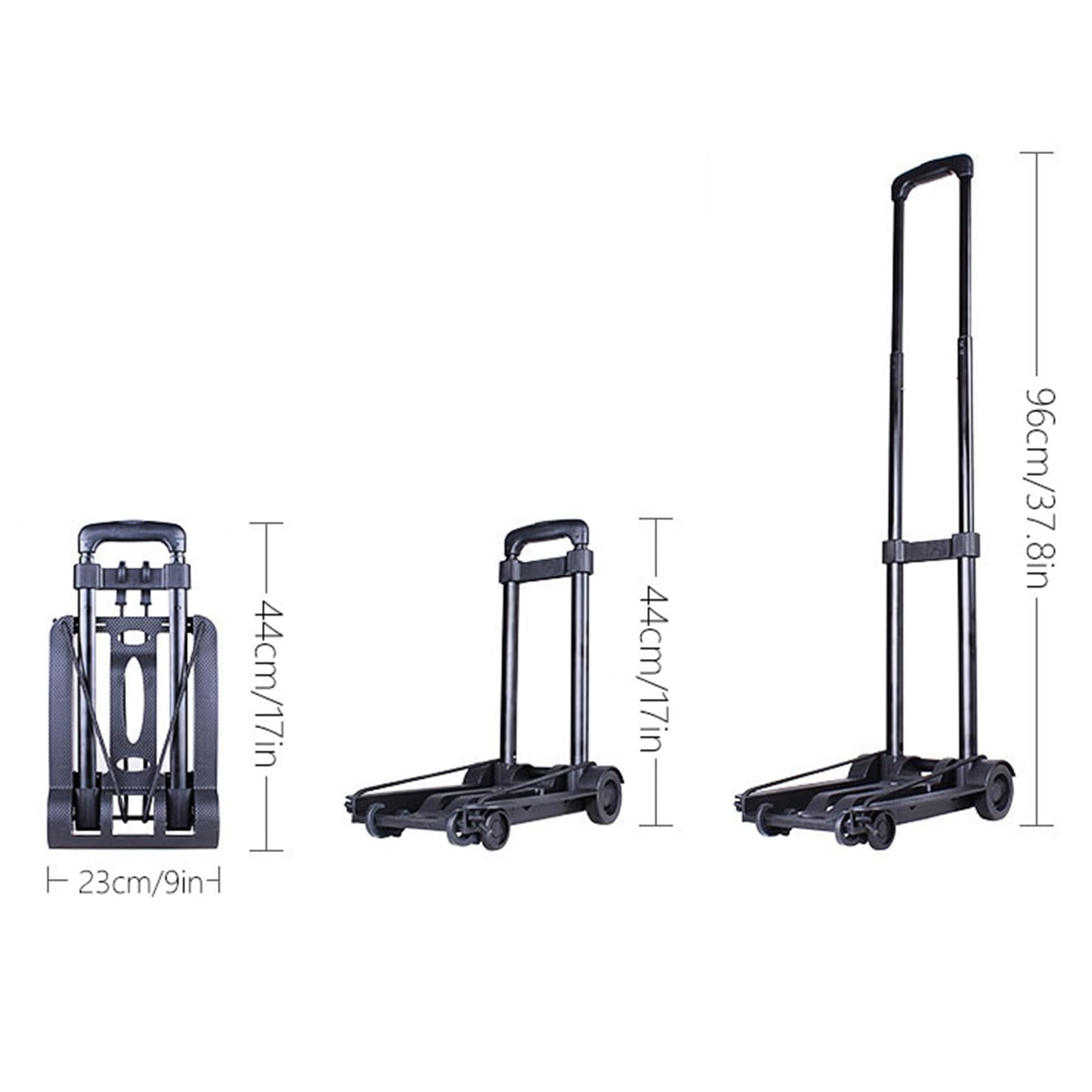 POENVFPO Carretilla de Mano Plegable, Carrito de ABS y Hierro con Ruedas, Carretilla de Mano Plegable para Viajes, Compras en la Oficina, Capacidad de 110 Libras, Barra de Tracción de 35 Pulgadas,