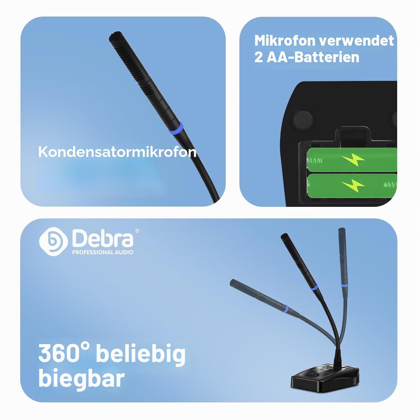D Debra DU8008 Funkmikrofon-Set,UHF Drahtloses Mikrofon mit Schwanenhalsmikrofon,Plug-and-Play,Einstellbare Frequenz,80m Reichweite,Ideal für Karaoke,Konferenzen,Gesang und Bühnenvorführungen