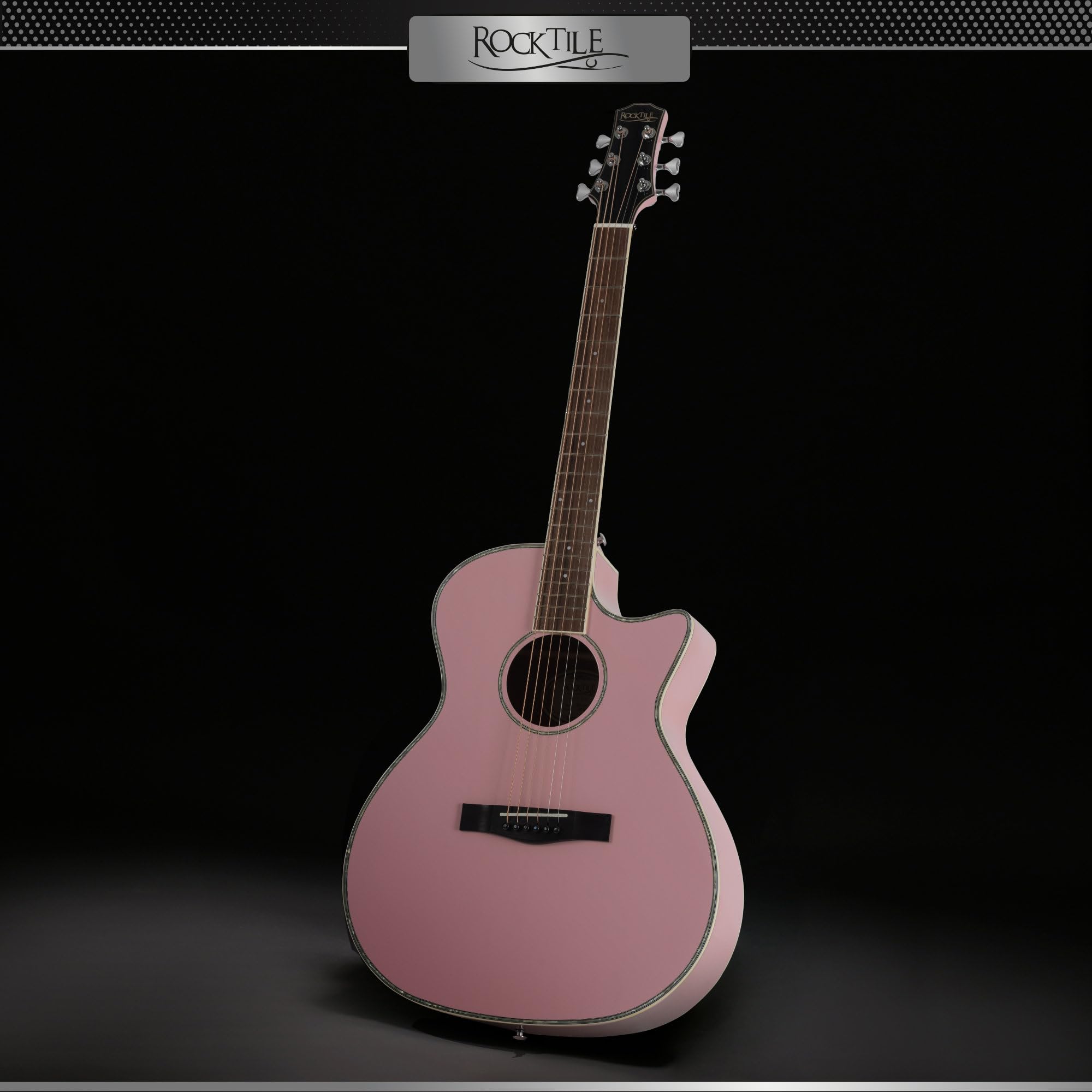 Rocktile WSC-150C-PK Westerngitarre - 6-saitige Grand Auditorium Akustikgitarre mit Cutaway - massive Fichtendecke & Mahagoni-Korpus - Palisandergriffbrett - Gloss Finish - Pink