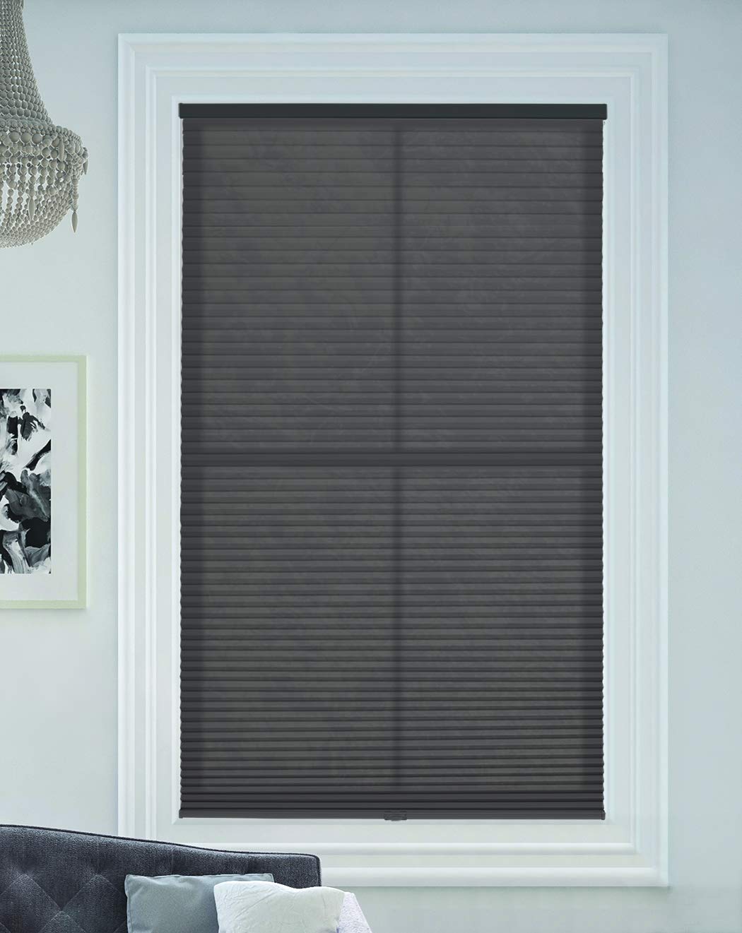 BlindsAvenue Cellular Honeycomb Cordless Shade, 9/16" Single Cell, Light Filtering, Anthracite, Size: 27" W x 72" H