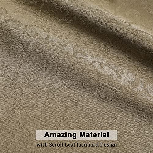Owenie Full Blackout Curtains Panels 84 Inch Length 2 Panels Set,Jacquard Scroll Geometric Back Tab Rod Pocket Window Treatment, Thermal Insulated Drapes For Living Room Bedroom, Taupe #TOP5
