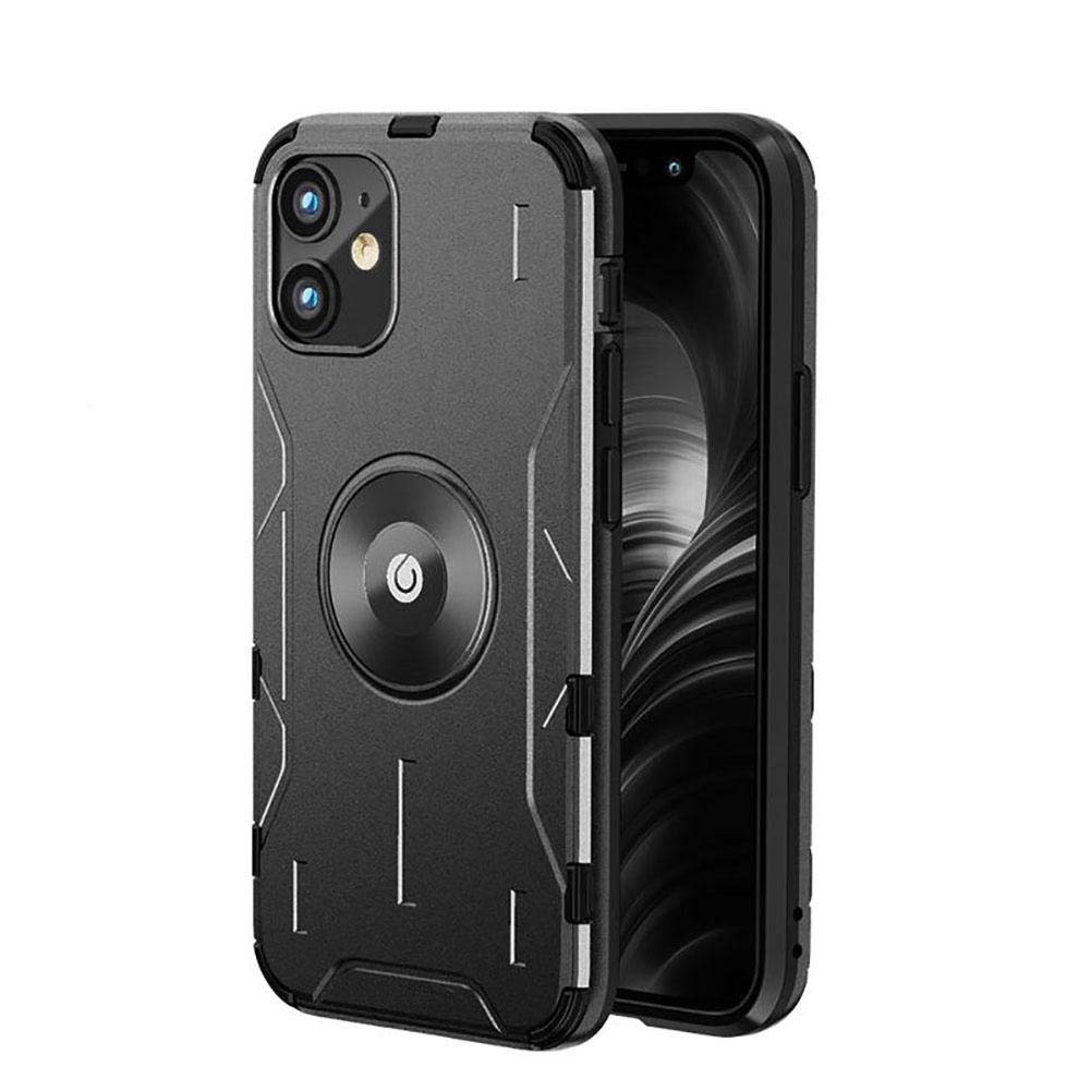Étui iPhone 12 avec anneau et protection intégrale en métal noir anti-choc
