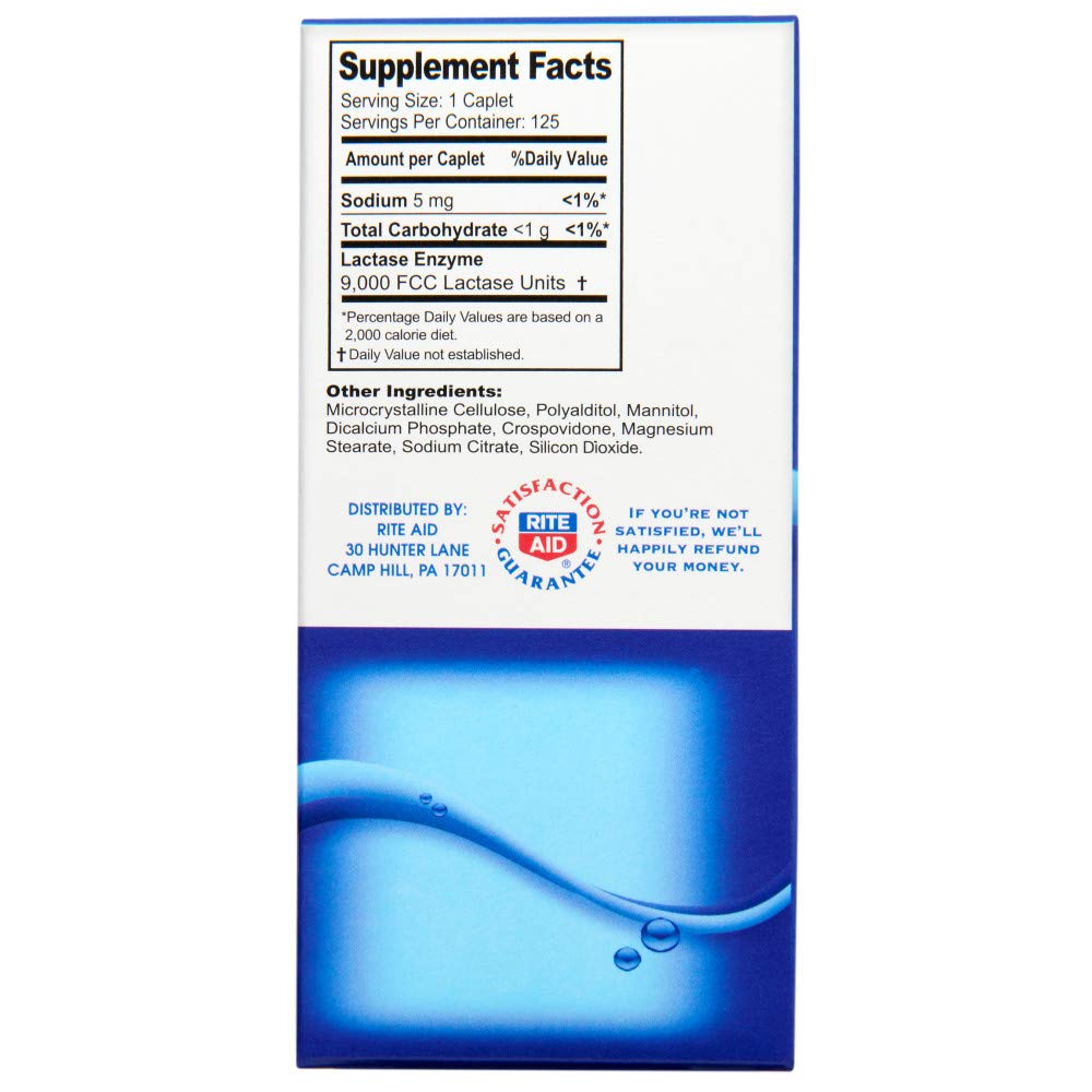 Amazon.com: Rite Aid Fast Acting Dairy Relief Lactase Enzyme - 125 Caplets  | Lactase Enzyme Supplement | Lactose Intolerance Pills | Dairy Relief  Pills | Digestive Enzyme Supplements | Digestive Enzymes : Health &  Household