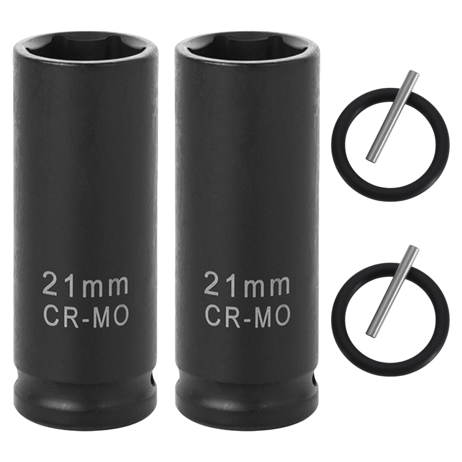 2-Pack 21mm Scaffolding Impact Socket Set, 1/2" Drive 53mm Deep Metric Impact Socket, Heavy Duty CR-MO Steel Deep Metric Socket with Retaining Pin & O-Ring, Perfect for Scaffold Clamps, Long Bolts