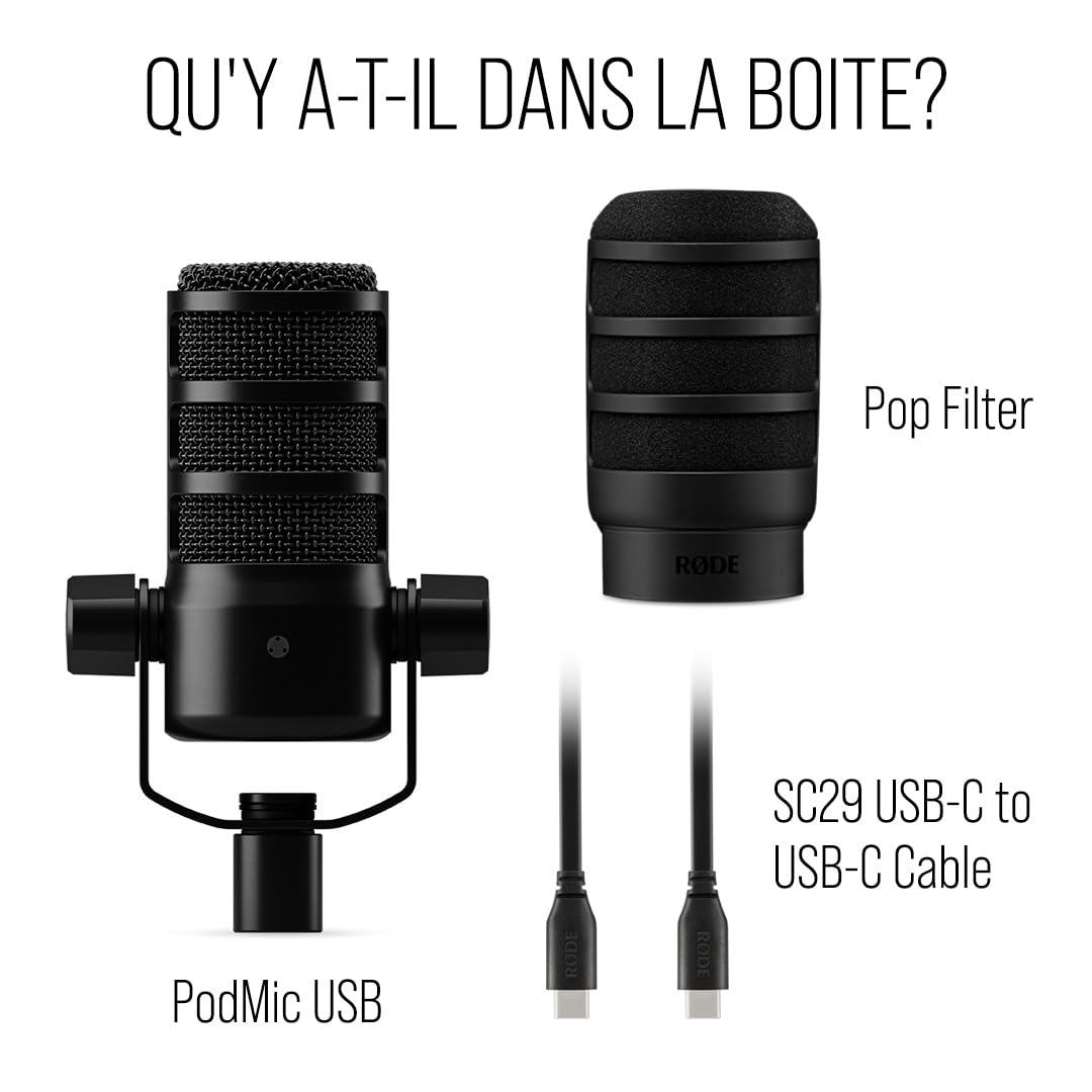 RØDE PodMic USB Microphone dynamique polyvalent de diffusion Avec connectivité XLR et USB pour les podcasts, le streaming, le jeu, la création musicale et de contenu (Noir)