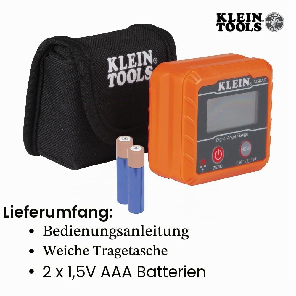 Klein Tools 935DAG Digitaler Winkelmesser und Neigungsmesser | Magnetfuß | 0°–90° und 0°–180° Messbereich | IP42 | Automatische Displaydrehung