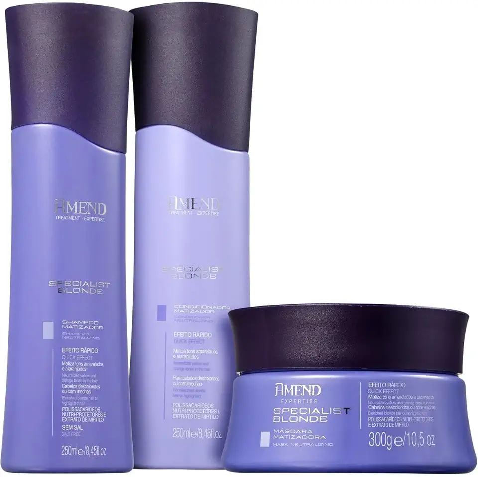 Kit Amend Shampoo + Condicionador + Máscara Capilar Amend Specialist Blonde Matizador - Cabelos Loiros, Descoloridos Ou com Mechas