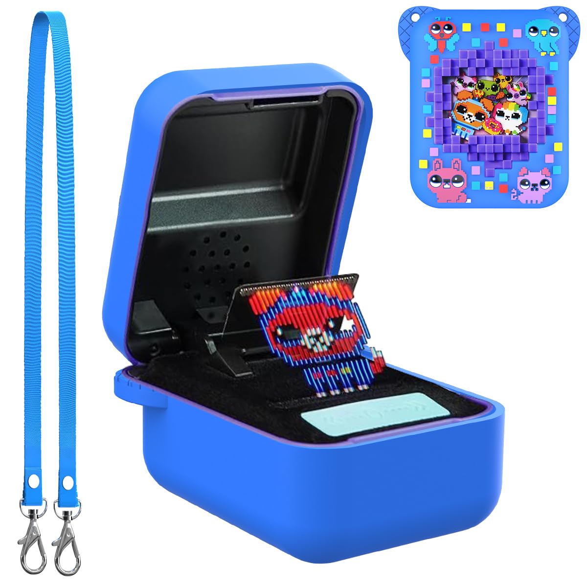 BEARDDO Silicone Cover Case for Bitzee Orginal Interactive Toy Digital Pet and Case, Protective Skin Sleeve with Lanyard for Bitzee Virtual Electronic Pets Accessories Kids Boys Girls (Blue)