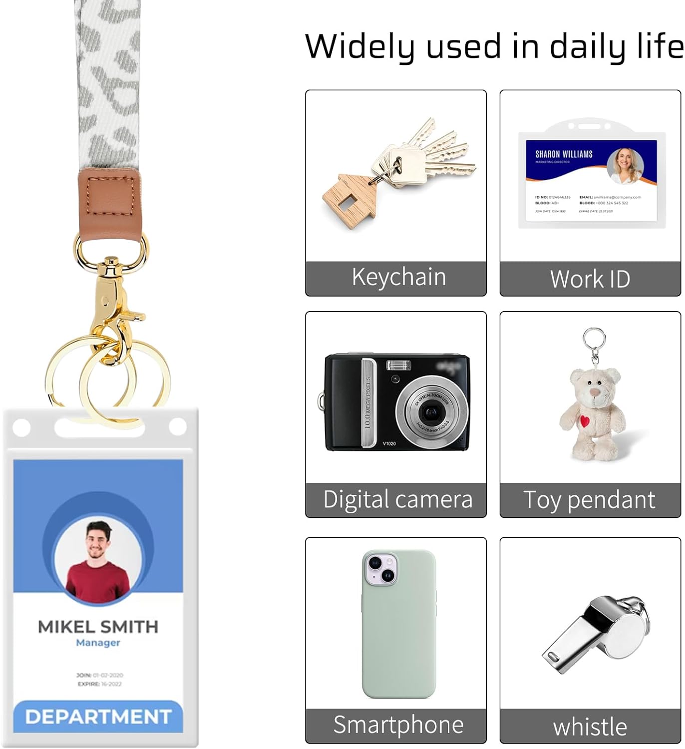 Lanyards for Keys, Neck Lanyards for ID Badges with Metal Hook, Cute Keychain Lanyard for Women, Apricot Leopard - Image 3