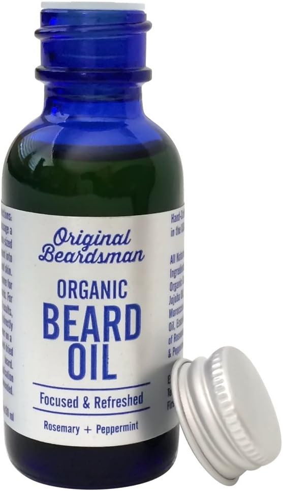 BEST Beard Oil & Conditioner, Organic Jojoba & Argan with Peppermint & Rosemary, Subtle Scent, Stop Itch & Beard Dandruff, Soften Coarse Hair, Doesn't Clog Pores, 1 fl oz, Original Beardsman