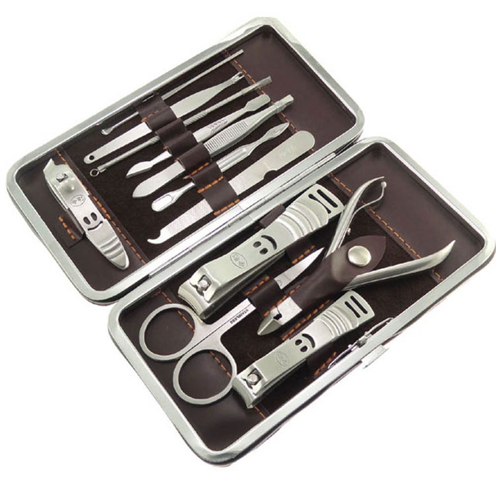 Photo 1 of 12 Pcs Personal Nail Care Pedicure and Manicure Set Grooming Kit/Portable Stainless Steel Nail Clippers Trimmers Tools Nail Cleaner Set with Secure Leather Case for Travel and Home Use