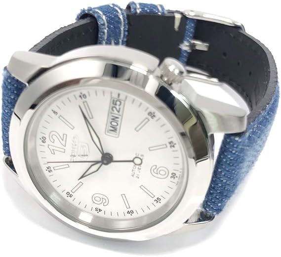 Amazon 限定コラボ商品 岡山デニム ベルト 装着 Seiko セイコー5 アナログ ステンレス ホワイト Snke57k1 自動巻 プレゼント 腕時計 ファッション 通販