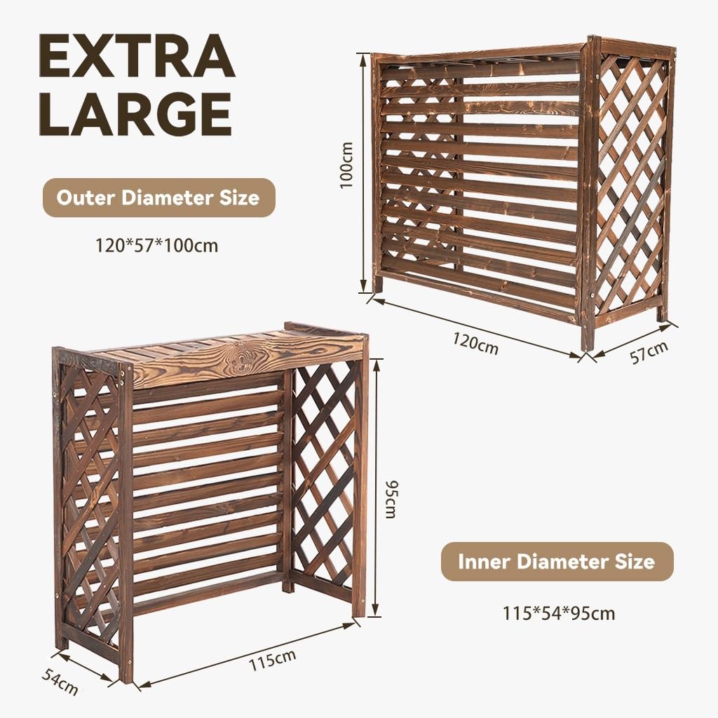 Copri Condizionatore da Esterno Legno Massello per unità Esterna, Copertura Condizionatore Legno retrò Marrone per Condizionatore d'Aria Espositore per Fiori E Piante(Extra large-120x57x100cm)